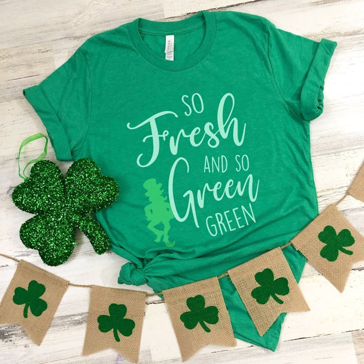 Funny St Patricks Day shirts on Etsy include this green tee.