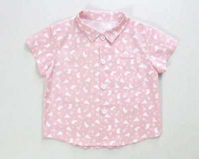 A pastel pink button up works for every little boy.