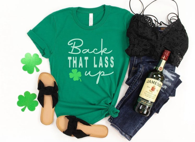 Funny St Patricks day shirts on Etsy include this "back that lass up" shirt. 