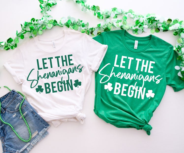 Funny St Patrick's Day shirts on Etsy include this shenanigans tee. 