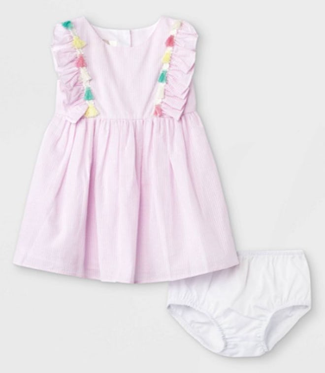 This baby girls' Easter dress comes with bloomers for diaper coverage.