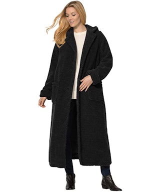 Woman Within Plus Size Long Hooded Berber Fleece Coat