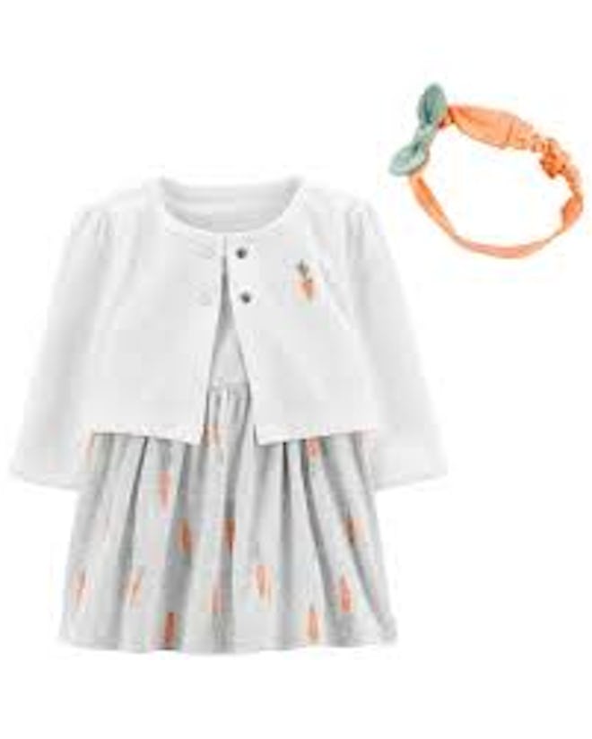 This Easter dress comes with a carrot headband and cardigan.