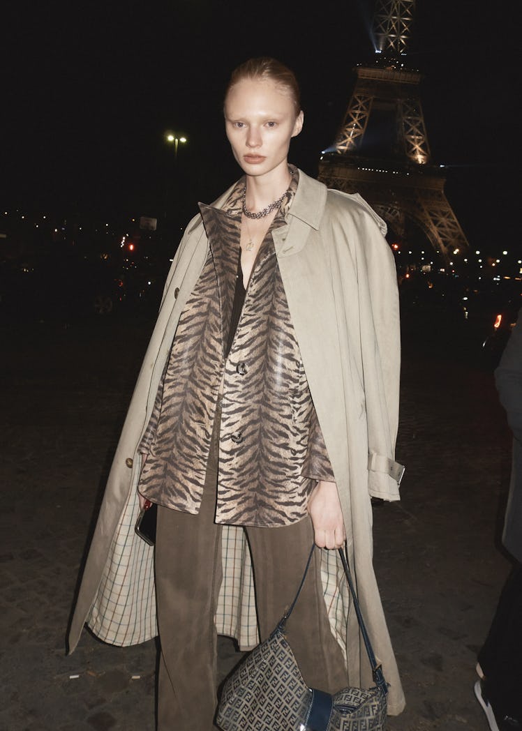 A person wearing tiger print at Paris Fashion Week