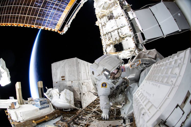Photo taken during a 2021 spacewalk on the ISS.