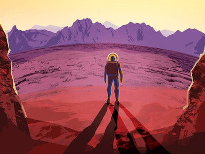 illustration of an astronaut on a distant exoplanet