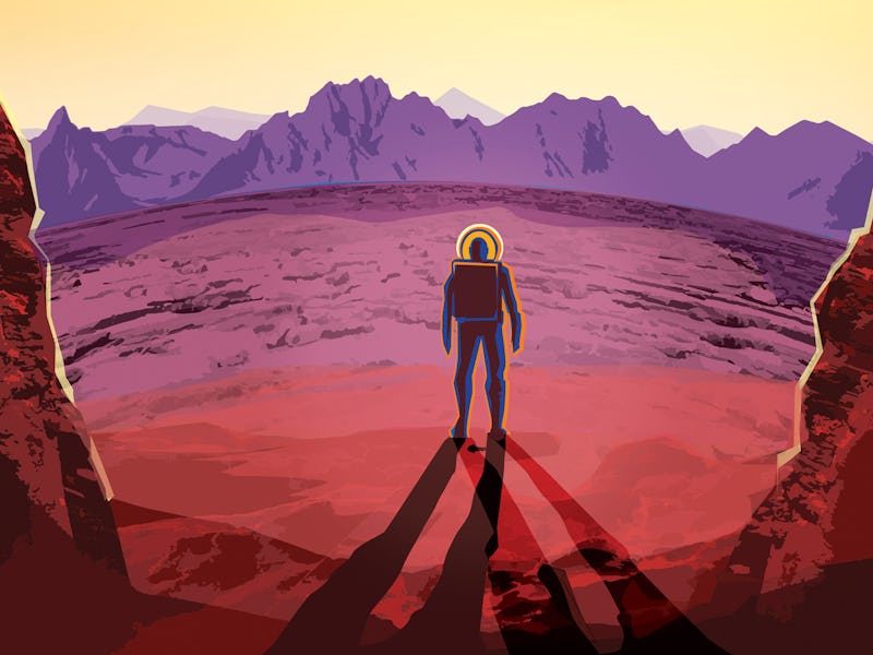 illustration of an astronaut on a distant exoplanet