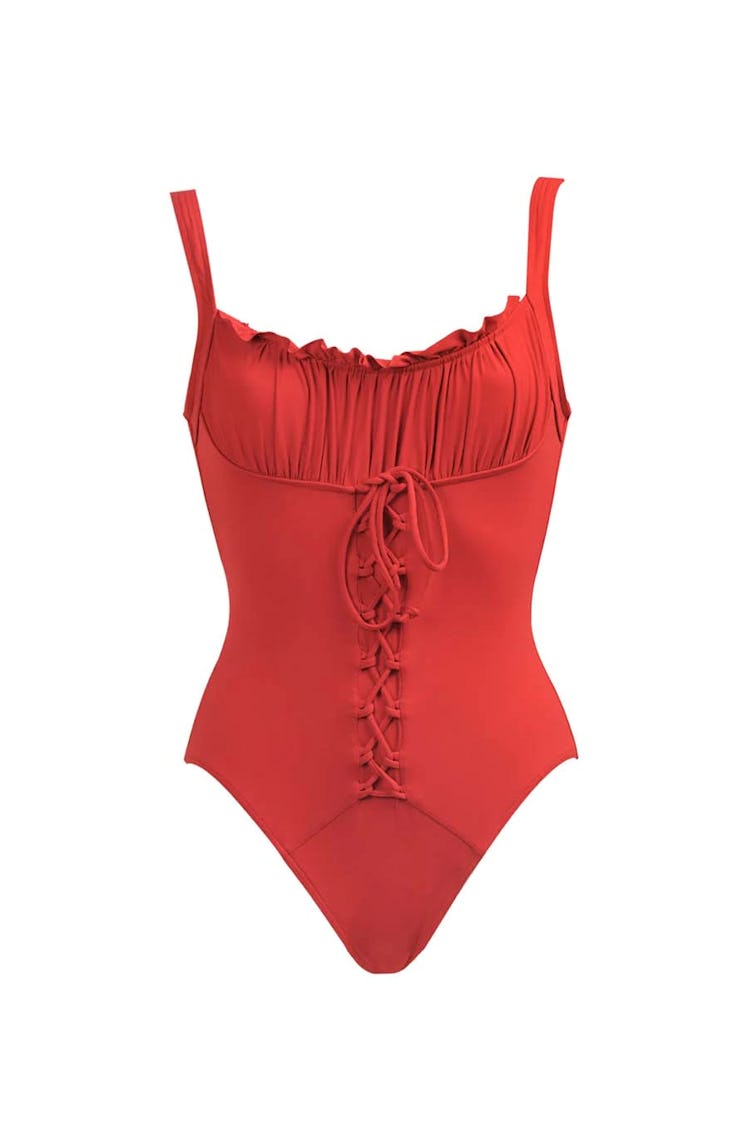 Castamira red lace-up corset swimsuit one-piece 