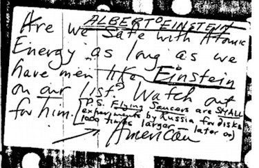 A letter from the FBI’s file speculating he was connected to flying saucers.