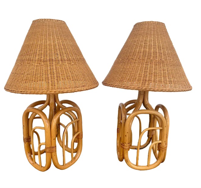 Vintage Landgrave Rattan Lamps- Pair