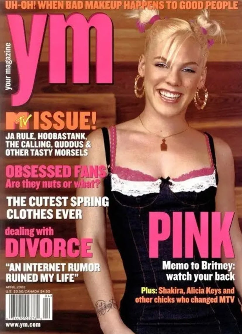 Pink on the cover of YM Magazine in April 2002