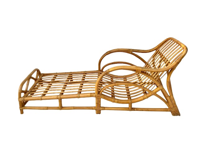 Mid-Century Bent Bamboo Chaise Lounge Chair With Cushion