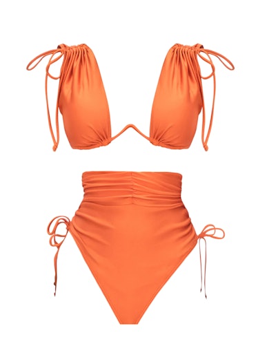 Andrea Iyamah orange bikini top and bottom