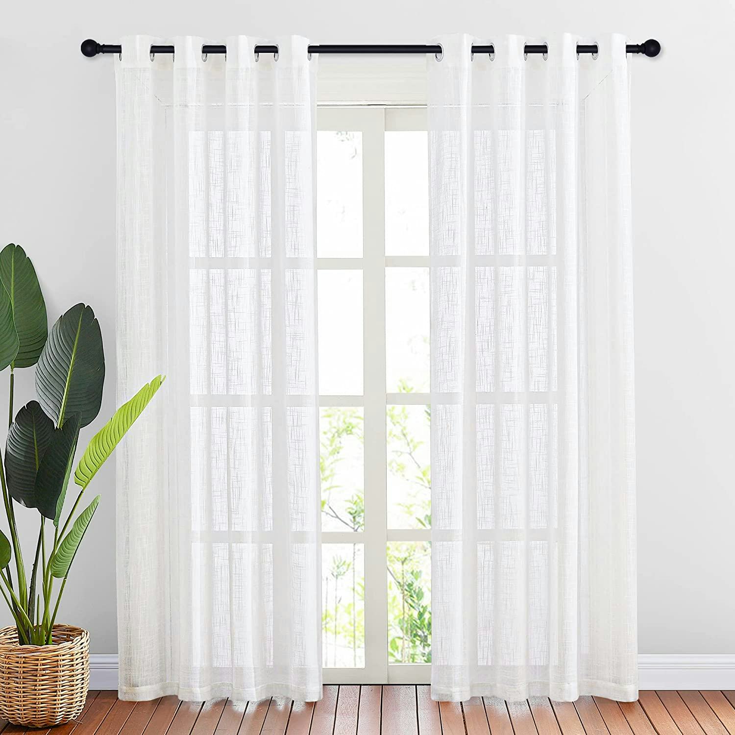 NICETOWN White Sheer Linen Curtains (2-Piece)