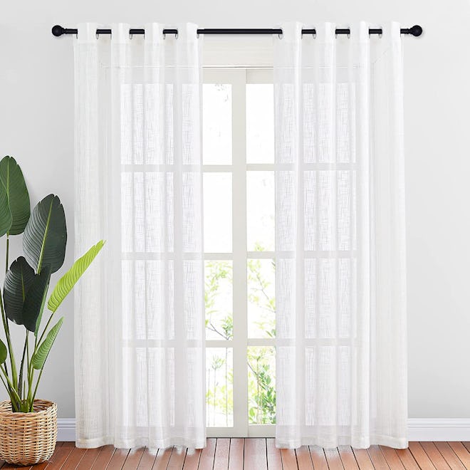 NICETOWN White Sheer Linen Curtains (2-Piece)