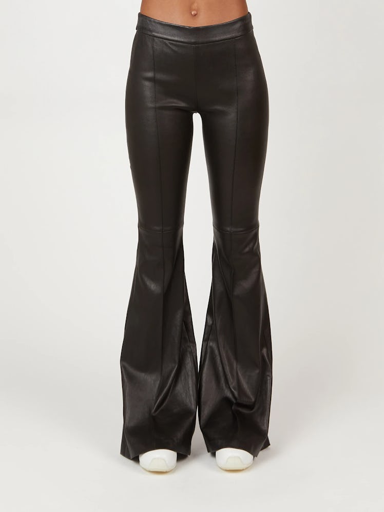 Kendall Jenner's Rosetta Getty black leather flare pants.
