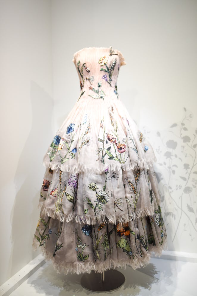 The Miss Dior Millefiori haute couture dress on display, designed by Dior Creative Director Maria Gr...
