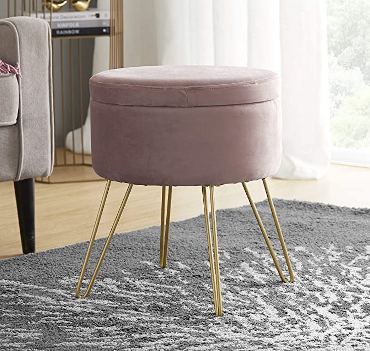 Ornavo Home Round Velvet Storage Ottoman