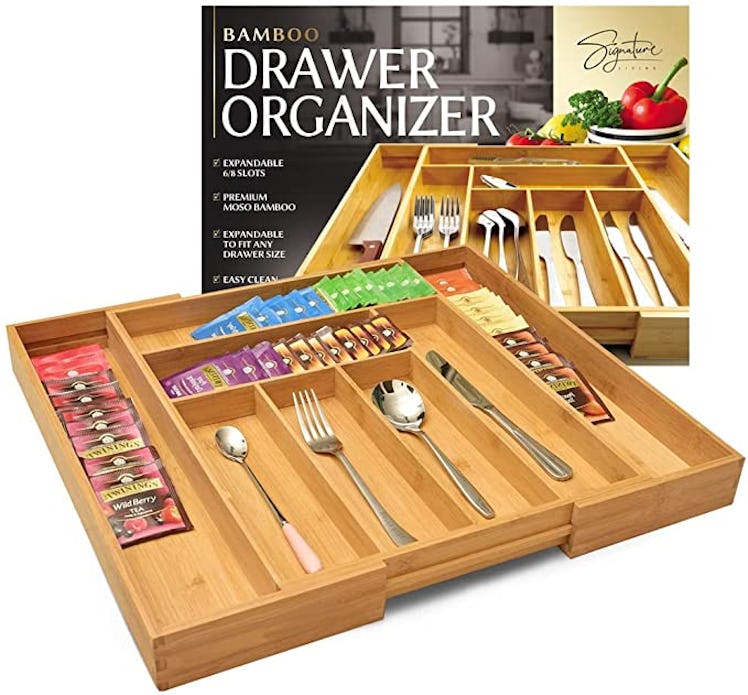 Signature Living Bamboo Expandable Utensil Drawer Organizer