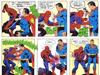 Superman and Spiderman in the Marvel and DC comic book crossover