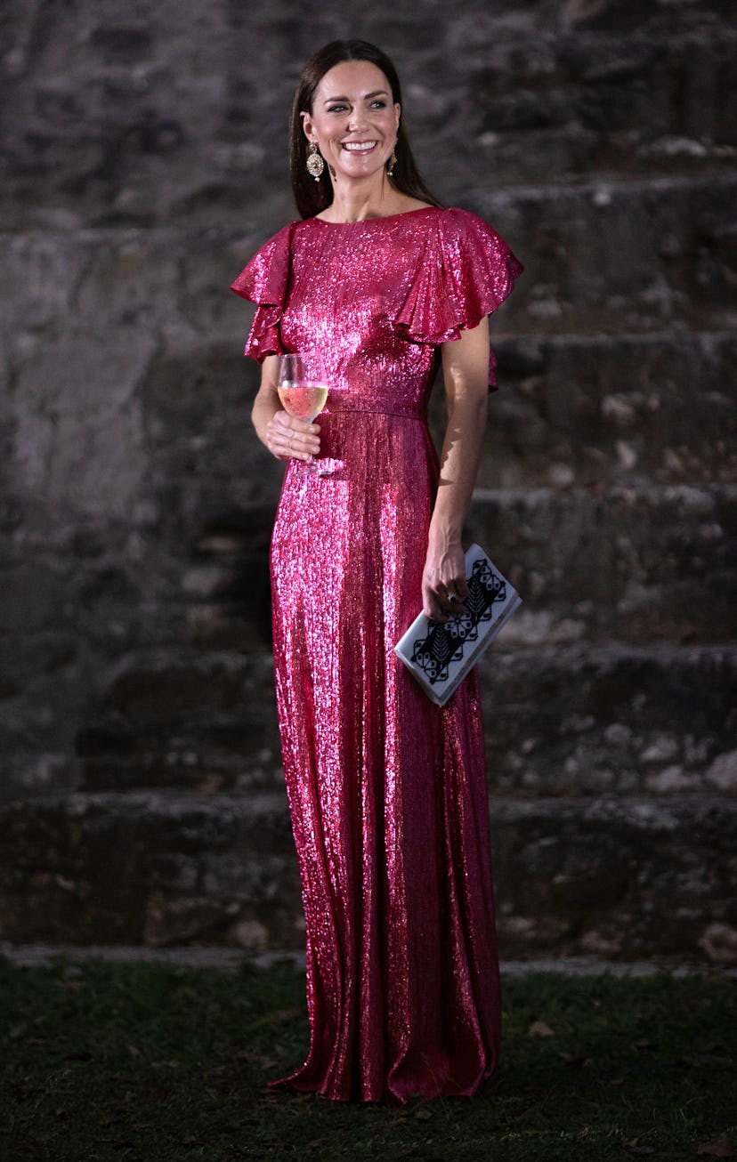 Kate Middleton wearing a purple shimmery gown