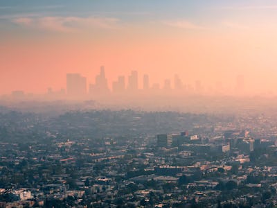 Air pollution and smog crowds the skyline of Los Angeles
