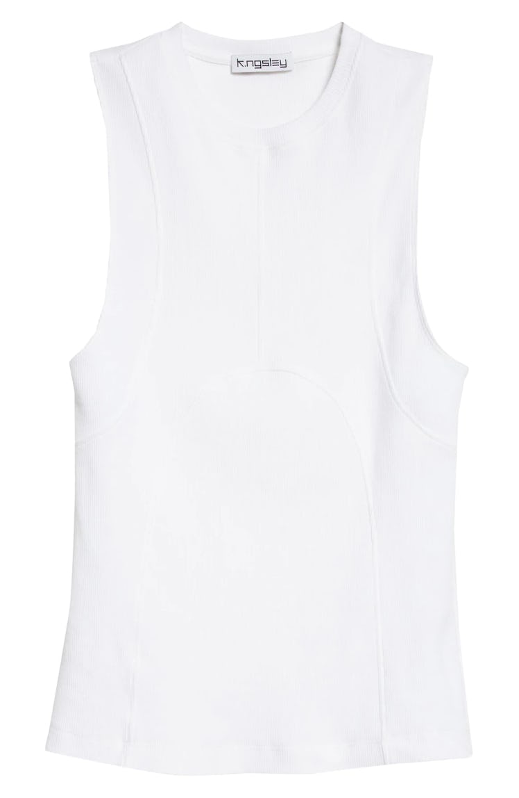 For an unconventional white tank, shop this basic piece from small, Black-owned brand K.NGSLEY.