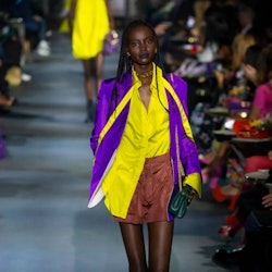 very peri purple, yellow and brown Valentino spring summer 2022 runway