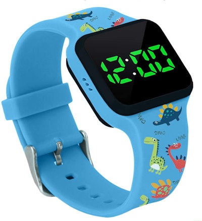 Blue potty training watch with dinosaur print