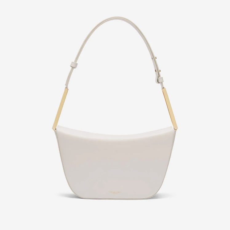 2022 handbag trends unique shapes sculptural off-white leather shoulder bag 