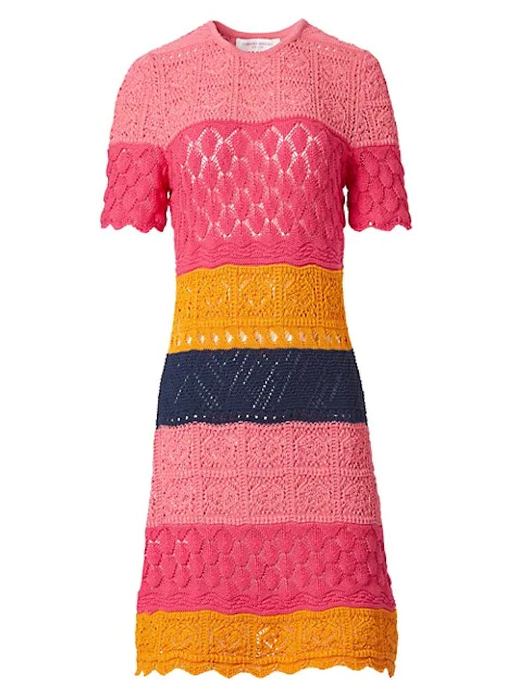 Carolina Herrera Crochet Knit Colorblock Dress to wear with platforms