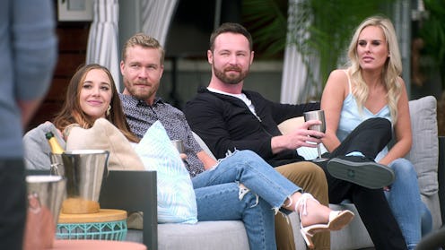Lauren, Nathan, Hunter and Alexis seated on a couch during 'The Ultimatum: Marry or Move On'