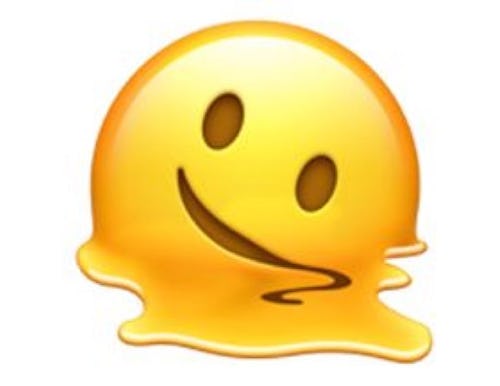 A screenshot of the melting face emoji, a new 2022 emoji in iOS 15.4.