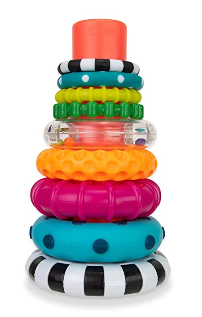 This set of stacking rings is one of the best toys for 6-month-old babies.