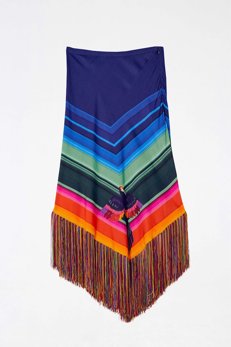 2022 fringe trend farm rio colorful fringe midi scarf skirt