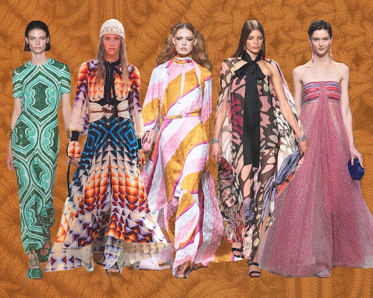 a row of models in elevated bohemian looks