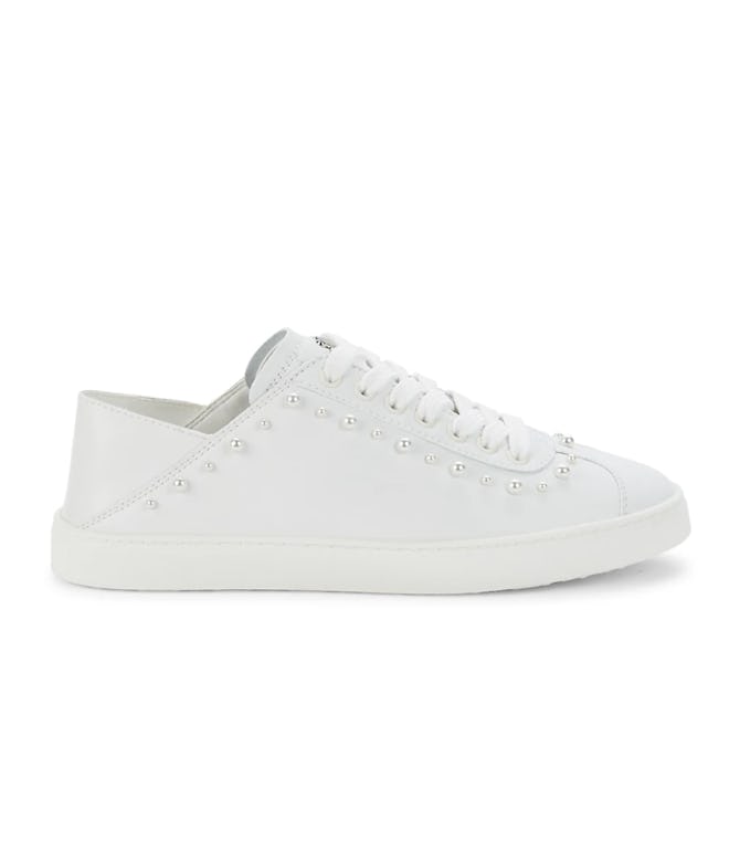 Faux-Pearl Studded Leather Sneakers