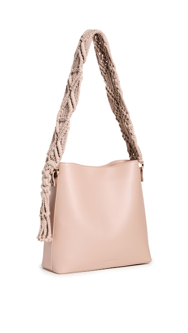 2022 handbag trends extra long straps light pink leather macrame bag