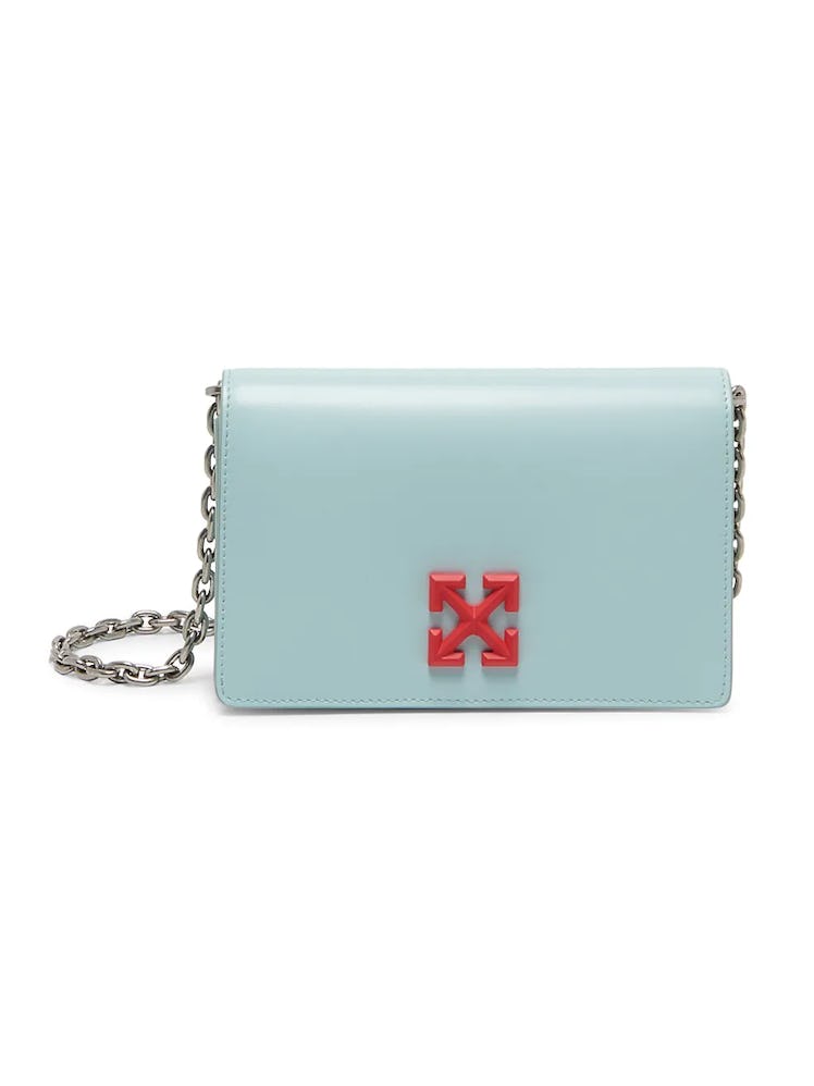 2022 handbag trends silver hardware light blue leather Off-White bag 