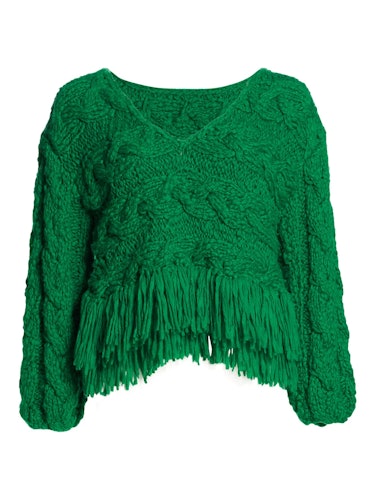 2022 fringe trend alejandra alonso rojas green fringe sweater