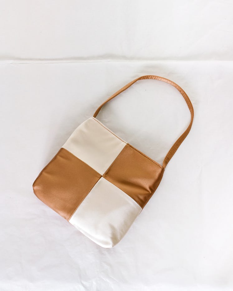 2022 handbags ethically sourced material silk tan and white bag