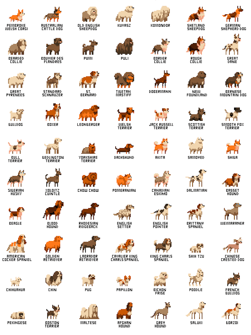 A pixelated dog collage