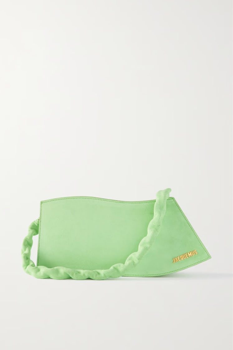 2022 handbag trends unique shapes green suede shoulder bag 