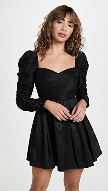 Self-Portrait black mini dress to wear with platfroms