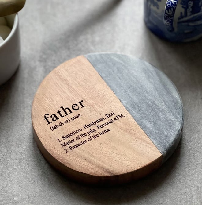 This marble and wood coaster is a cute Easter basket filler for dad.