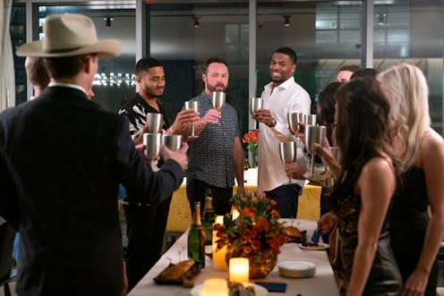 Randall Griffin, Hunter Parr, Isaiah Wilson toasting during season 1 of The Ultimatum