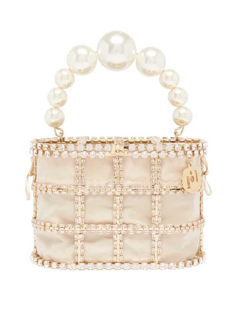 2022 handbags champagne satin crystal and pearl party bag