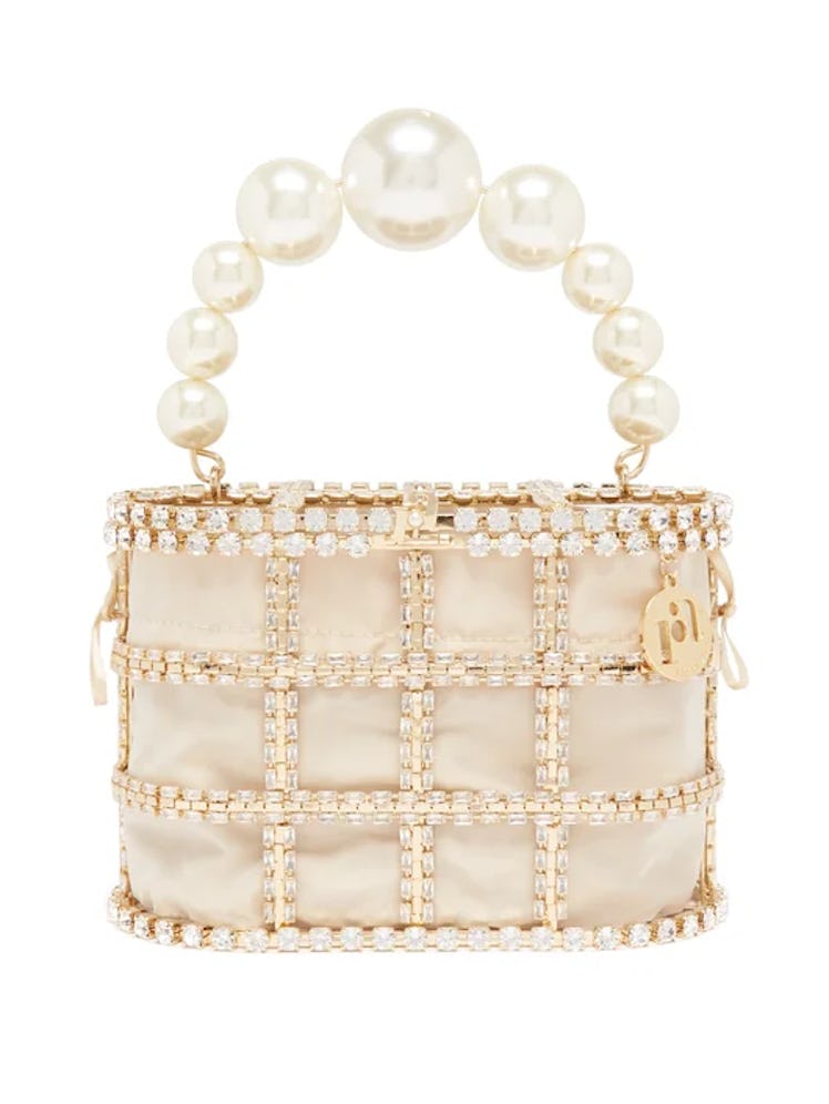 2022 handbags champagne satin crystal and pearl party bag