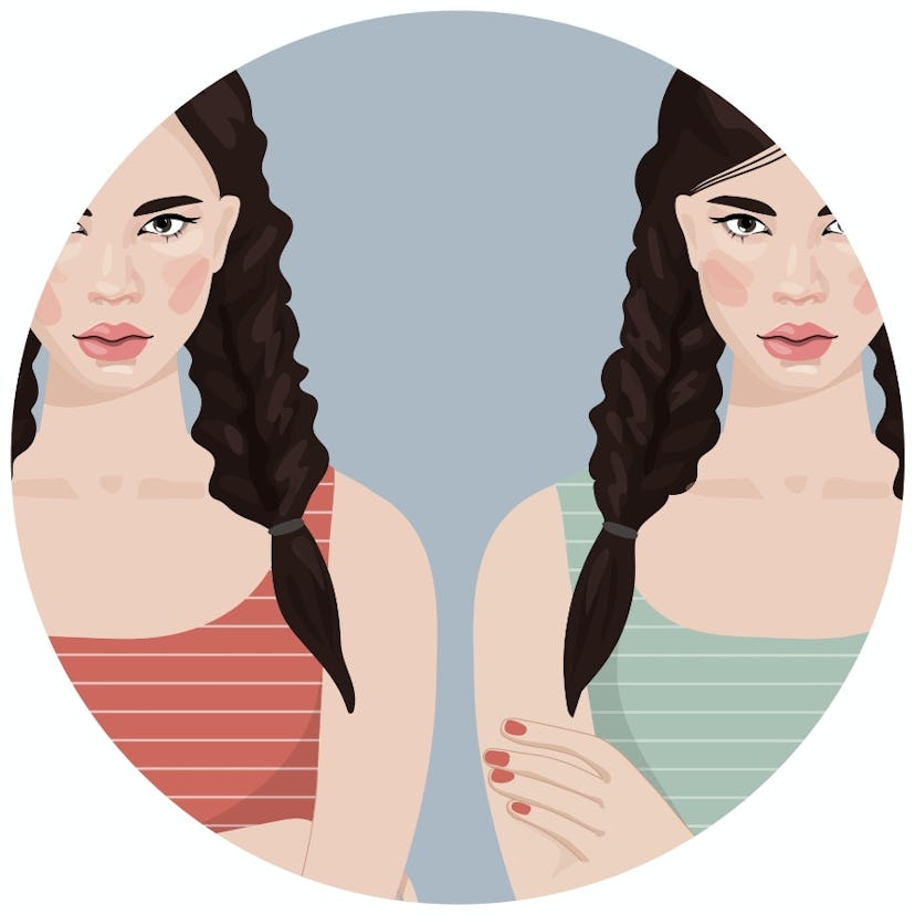 Illustration of women representing Gemini zodiac sign. 