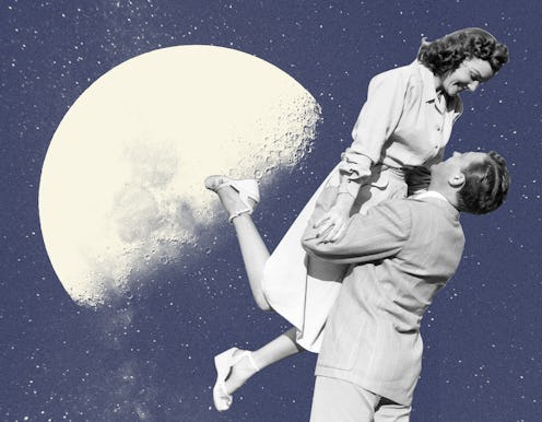 A man lifts a woman up in front of the moon. Here are all the astrological events happening in April...